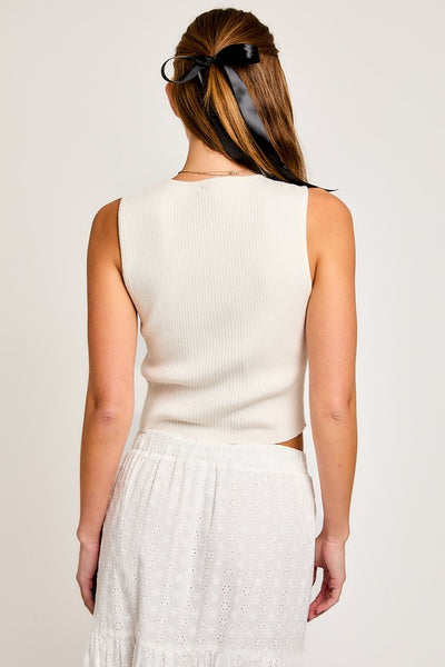 Explore More Collection - Satin Bow Detail Sleeveless Sweater Top