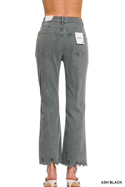 Explore More Collection - Acid Washed High Waist Distressed Straight Pants