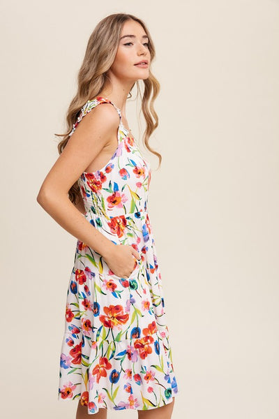 Explore More Collection - Flower Print Square Neck Dress