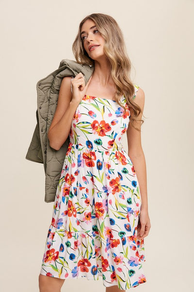 Explore More Collection - Flower Print Square Neck Dress