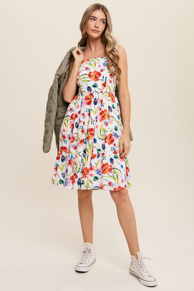 Explore More Collection - Flower Print Square Neck Dress