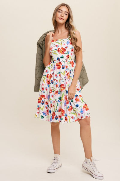 Explore More Collection - Flower Print Square Neck Dress