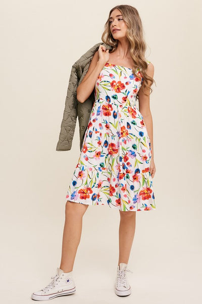 Explore More Collection - Flower Print Square Neck Dress