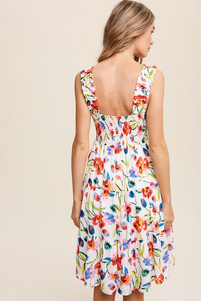 Explore More Collection - Flower Print Square Neck Dress