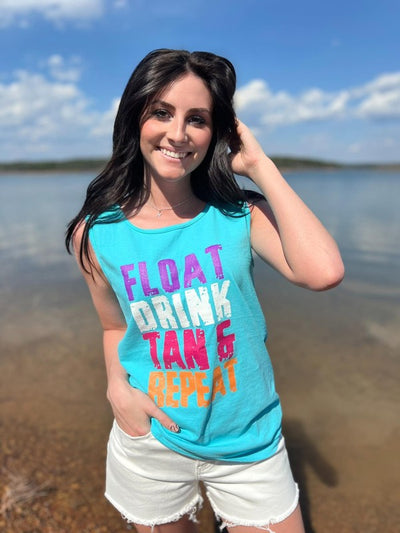 Explore More Collection - Float Drink Tan Repeat Tank Top