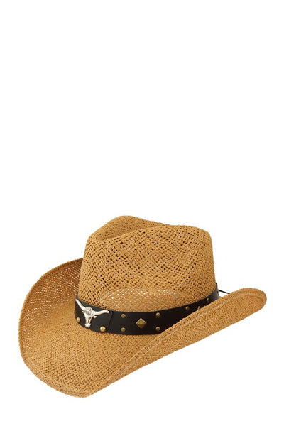 Explore More Collection - Cow Buckle and Cowboy Style Beaded Straw Hat