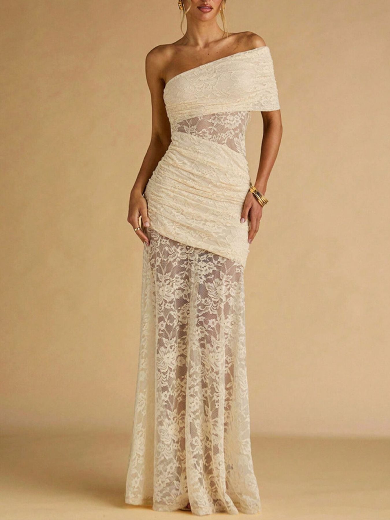 One-Shoulder Lace Maxi Dress
