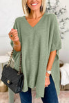 Explore More Collection - Slit V-Neck Half Sleeve Knit Top