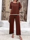 Explore More Collection - Contrast Trim Round Neck Top and Pants Set