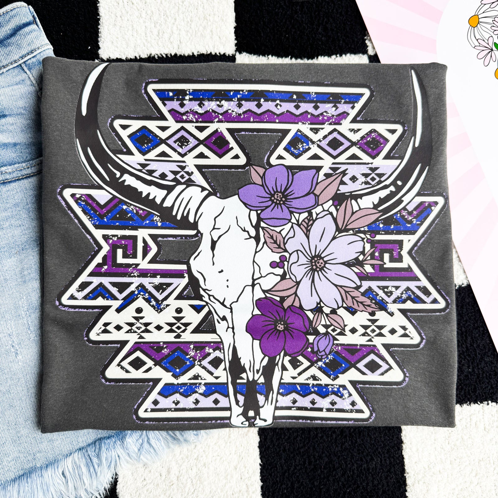 Explore More Collection - Purple Aztec Cowskull Graphic Tee
