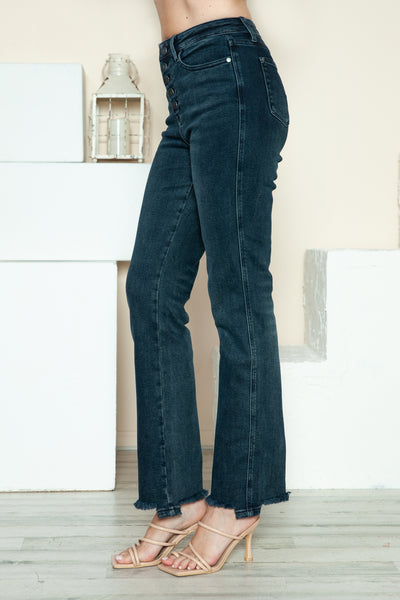 Explore More Collection - Judy Blue Full Size Button Fly Hem Destroy Straight Jeans