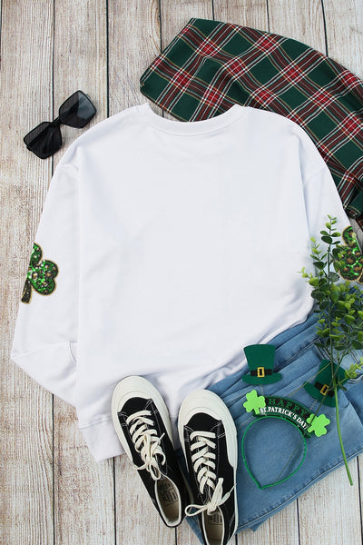 Explore More Collection - Sequin Lucky Clover Long Sleeve Sweatshirt