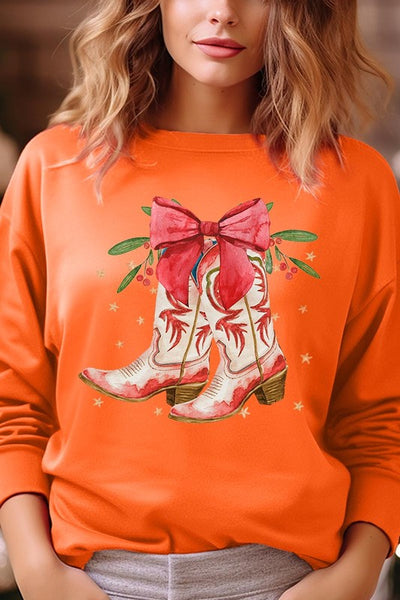 Explore More Collection - Christmas Cowgirl Boots Graphic Fleece Sweatshirts