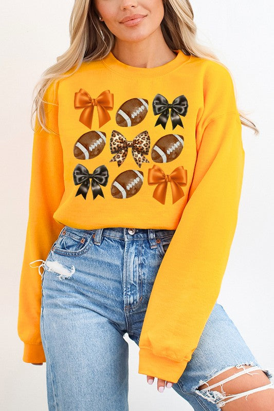 Explore More Collection - Gameday Football Fall Bows Leopard Sweatshirt