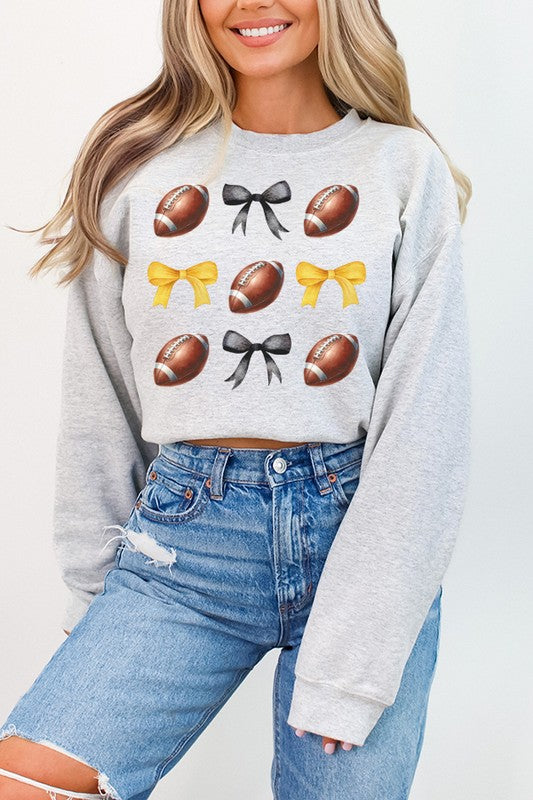 Explore More Collection - Gameday Football Bows Black Yellow Sweatshirt