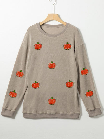 Explore More Collection - Pumpkin Round Neck Long Sleeve Sweatshirt