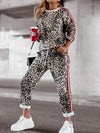 Explore More Collection - Leopard Round Neck Long Sleeve Top and Pants Set