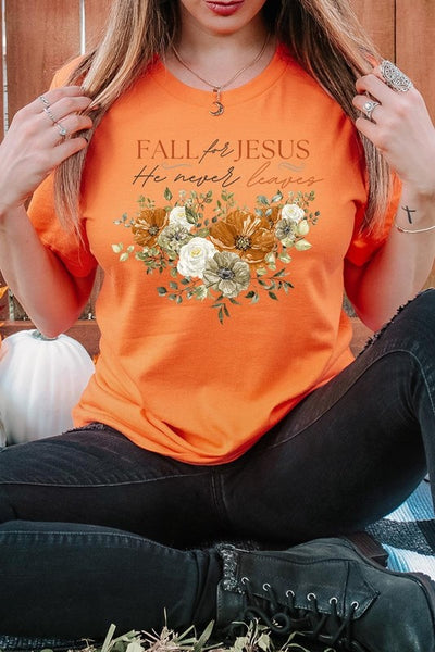 Explore More Collection - Fall For Jesus He Never Leaves Graphic Tee