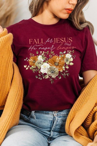 Explore More Collection - Fall For Jesus He Never Leaves Graphic Tee