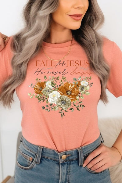 Explore More Collection - Fall For Jesus He Never Leaves Graphic Tee