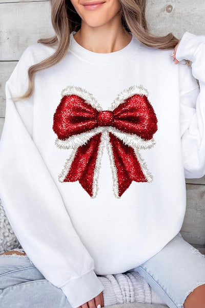 Explore More Collection - Christmas Santa Bow Graphic Fleece Sweatshirts