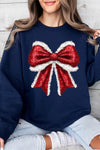 Explore More Collection - Christmas Santa Bow Graphic Fleece Sweatshirts