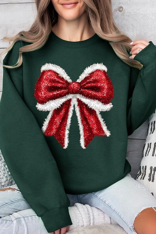 Explore More Collection - Christmas Santa Bow Graphic Fleece Sweatshirts