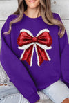 Explore More Collection - Christmas Santa Bow Graphic Fleece Sweatshirts