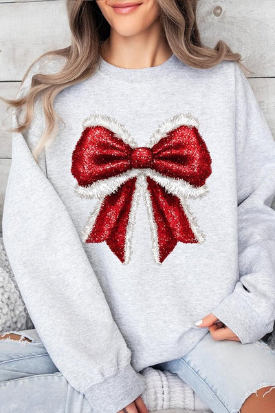 Explore More Collection - Christmas Santa Bow Graphic Fleece Sweatshirts