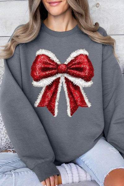 Explore More Collection - Christmas Santa Bow Graphic Fleece Sweatshirts