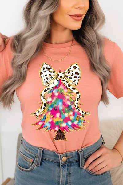 Explore More Collection - Faux Glitter Colorful Christmas Tree Graphic Tee