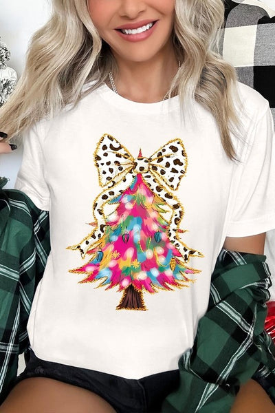 Explore More Collection - Faux Glitter Colorful Christmas Tree Graphic Tee