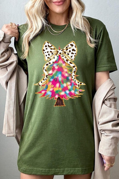 Explore More Collection - Faux Glitter Colorful Christmas Tree Graphic Tee