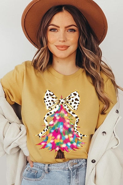 Explore More Collection - Faux Glitter Colorful Christmas Tree Graphic Tee