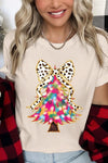 Explore More Collection - Faux Glitter Colorful Christmas Tree Graphic Tee