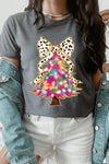 Explore More Collection - Faux Glitter Colorful Christmas Tree Graphic Tee