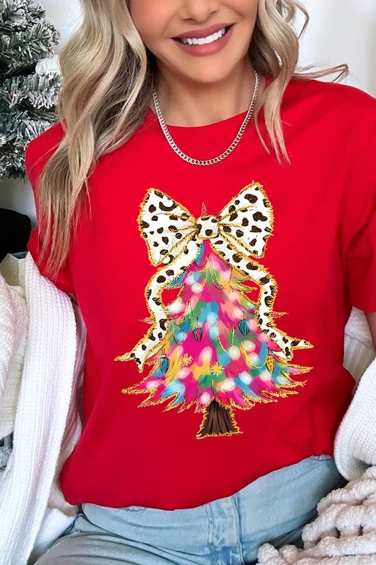 Explore More Collection - Faux Glitter Colorful Christmas Tree Graphic Tee