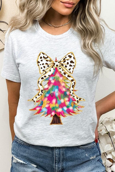 Explore More Collection - Faux Glitter Colorful Christmas Tree Graphic Tee