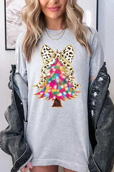 Explore More Collection - Faux Glitter Colorful Christmas Tree Graphic Tee