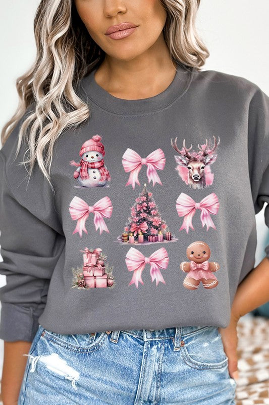 Explore More Collection - Christmas Pink Snowman Pink Bow Sweatshirt