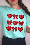 Explore More Collection - Faux Glitter Valentine Hearts & Bows Graphic Tee