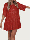 Explore More Collection - Full Size Sequin Round Neck Half Sleeve Mini Dress