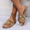 Explore More Collection - Crocodile Pattern Open-Toe PU Leather Sandals