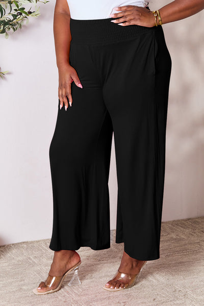 Explore More Collection - Double Take Full Size Smocked Wide Waistband Wide Leg Pants