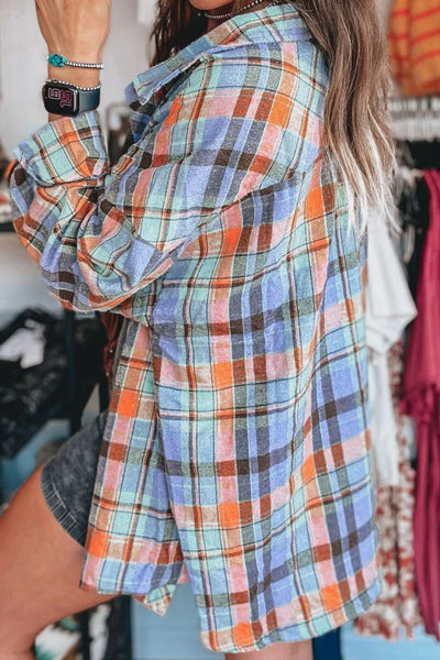 Explore More Collection - Plaid Collared Neck Long Sleeve Shirt