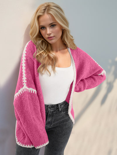 Explore More Collection - Double Take Contrast Open Front Dropped Shoulder Cardigan