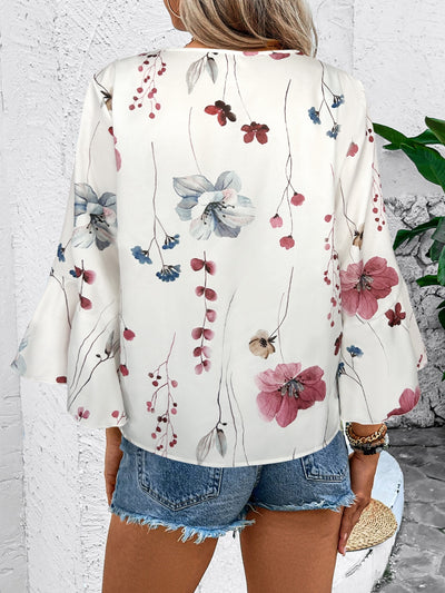 Explore More Collection - Ruffled Printed V-Neck Half Sleeve Blouse