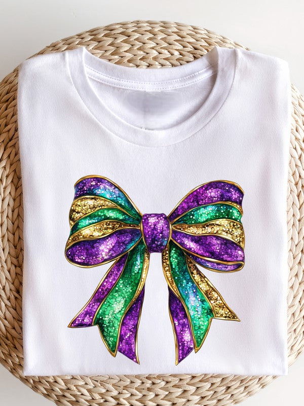 Explore More Collection - Mardi Gras Bow Graphic Short Sleeve Tee