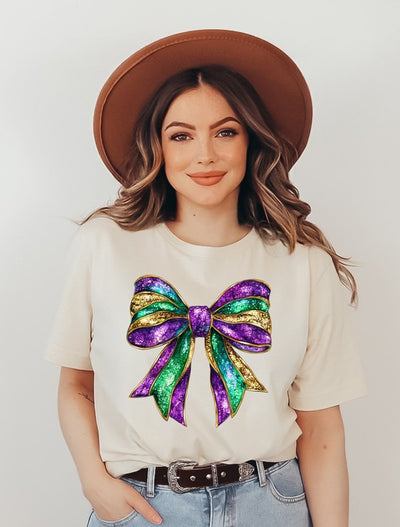 Explore More Collection - Mardi Gras Bow Graphic Short Sleeve Tee