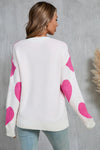 Explore More Collection - Angel Wings Contrast Heart Dropped Shoulder Long Sleeve Sweater